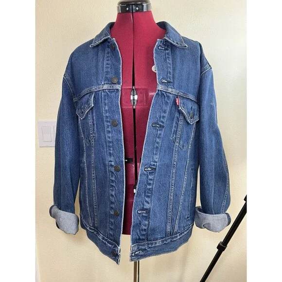 Pink & Silver Fashion Boho-Chic One Of A Kind Levi's Hand Beaded M Denim Jacket - Picture 3 of 16